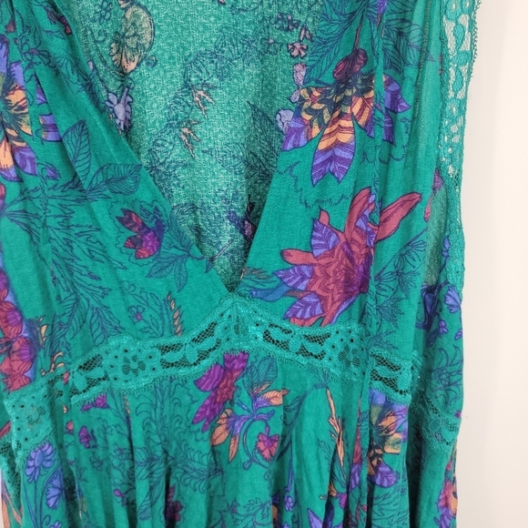 Free People Womens Teal Tropical Floral Chemise Slip Dress Size S.P - Picture 8 of 11